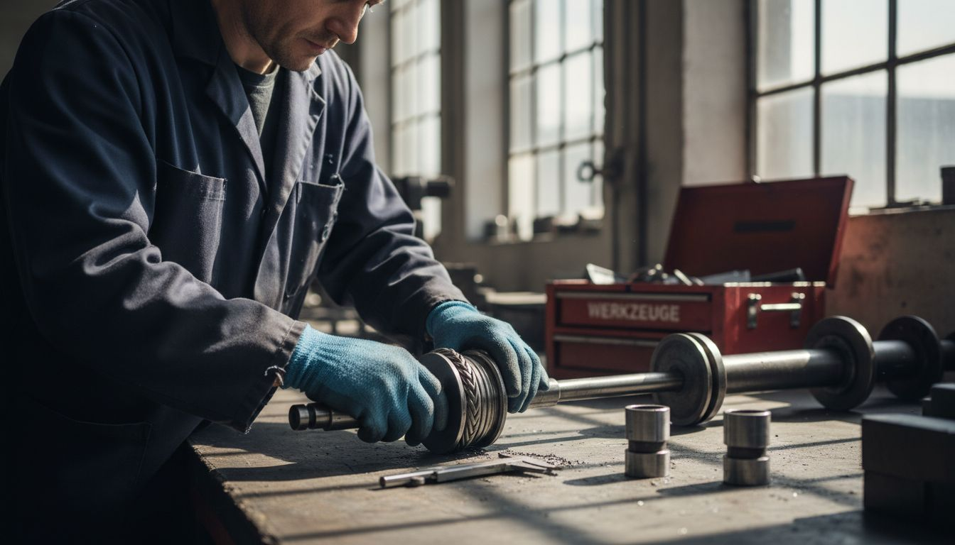 Ein Techniker nimmt in der Werkstatt Feinjustierungen an einer flexiblen Welle vor.