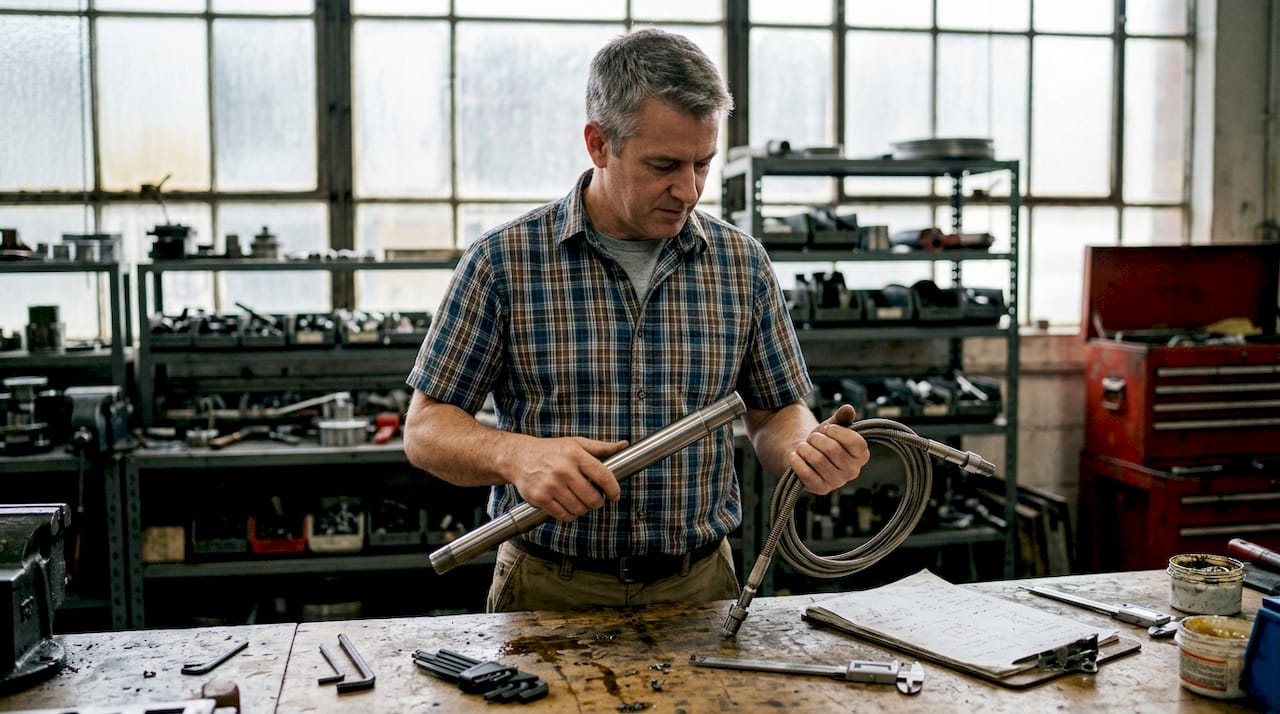 Engineer inspecting rigid and flexible shafts