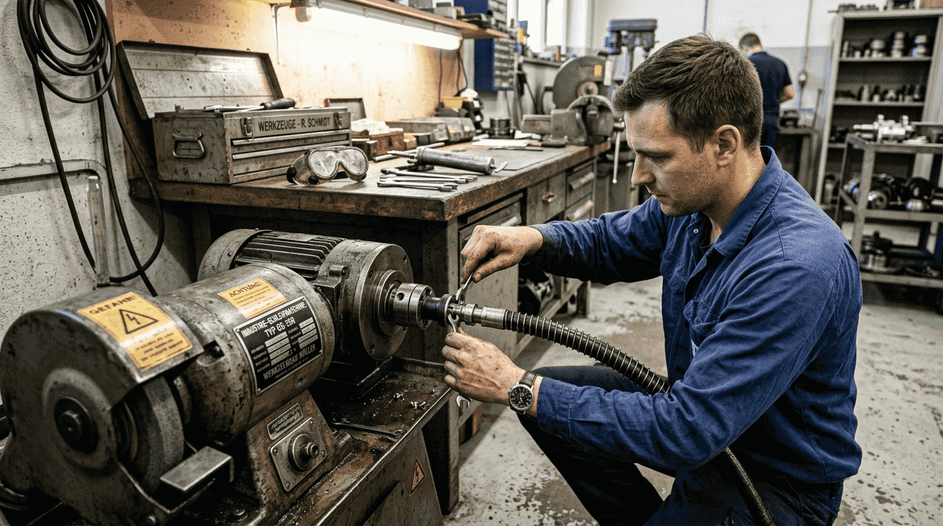 Ein Ingenieur baut eine flexible Welle in eine Maschine ein.