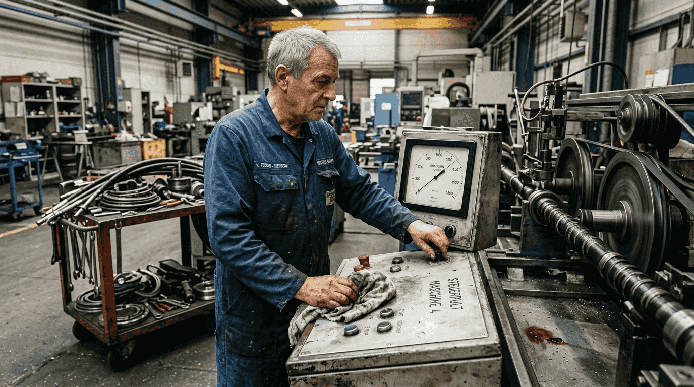 Der Maschinenführer überprüft die Drehzahl der Flexwelle an der Produktionslinie.