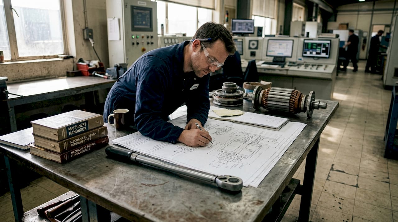 Engineer reviewing torque workflow at workshop table