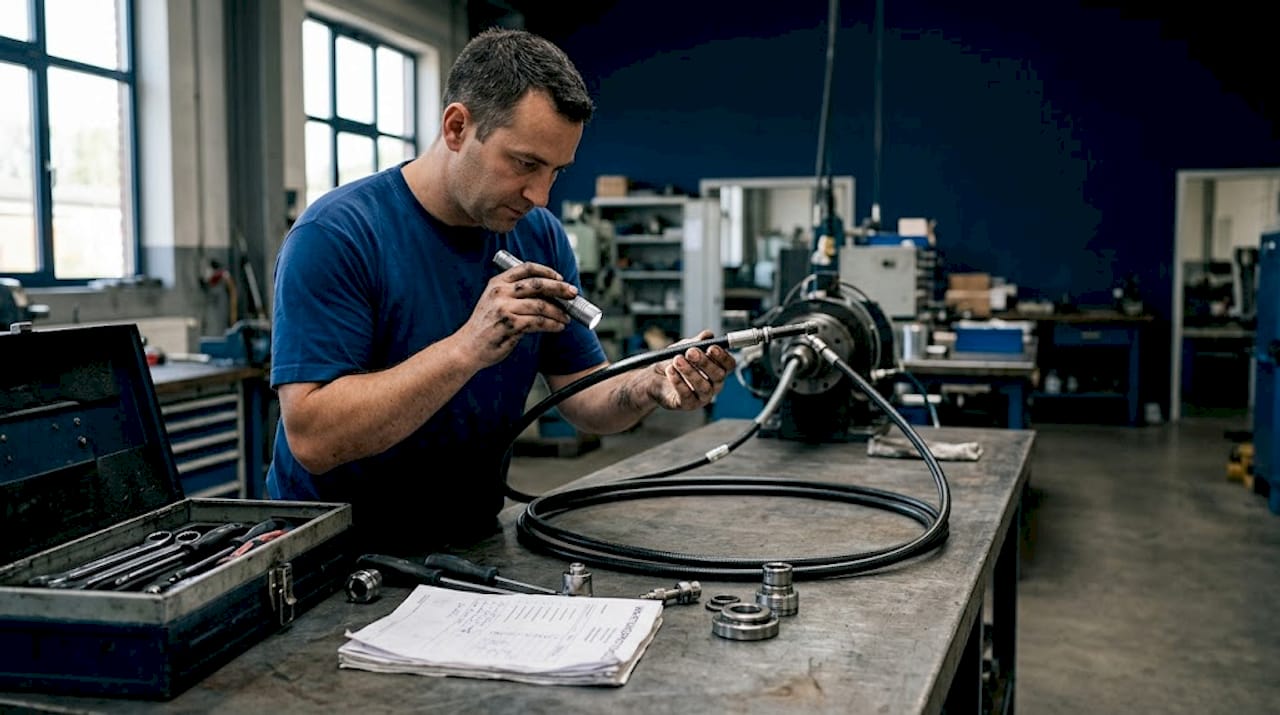 In der Werkstatt nimmt der Techniker die Flexwelle genau unter die Lupe.