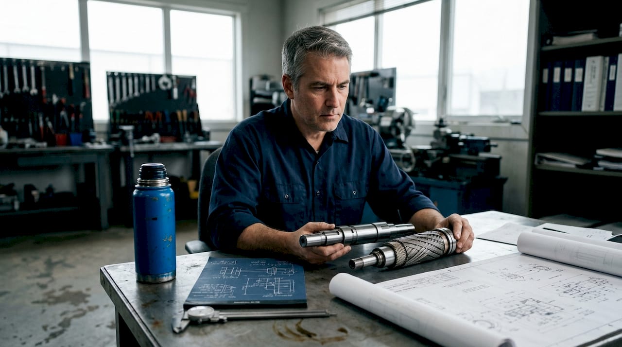Industrial engineer comparing rigid and flexible shafts