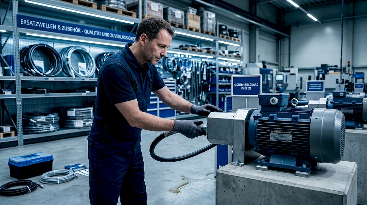 Ein Mitarbeiter prüft die Schutzvorrichtung am Flexwell im Betrieb.