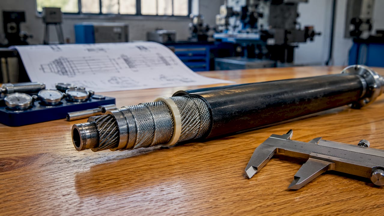 Close-up of multi-layer flexible shaft assembly
