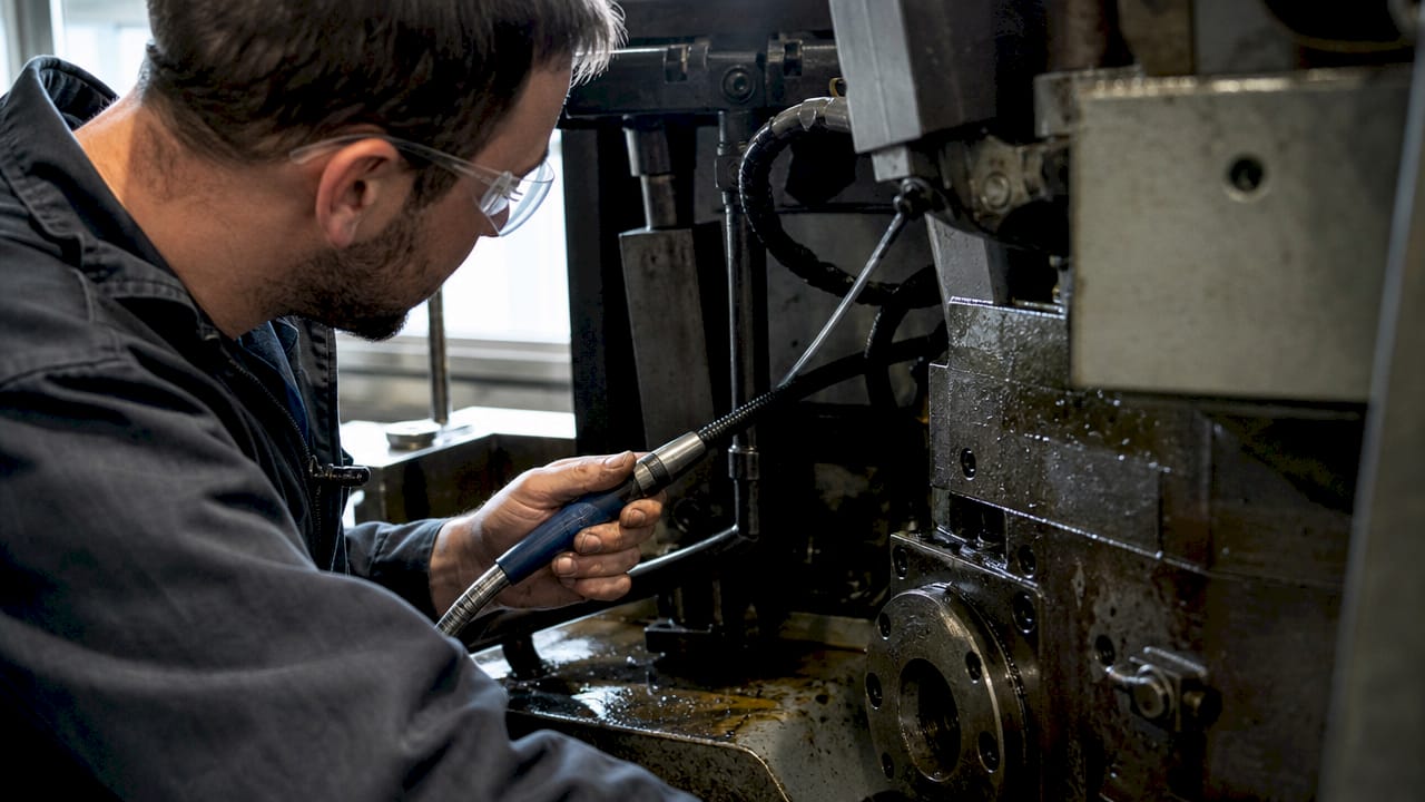 Eine flexibel geführte, biegsame Welle sorgt in der industriellen Maschine für eine anpassungsfähige Kraftübertragung.