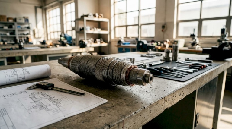 Detailed multilayer wound flexible shaft core assembly close-up
