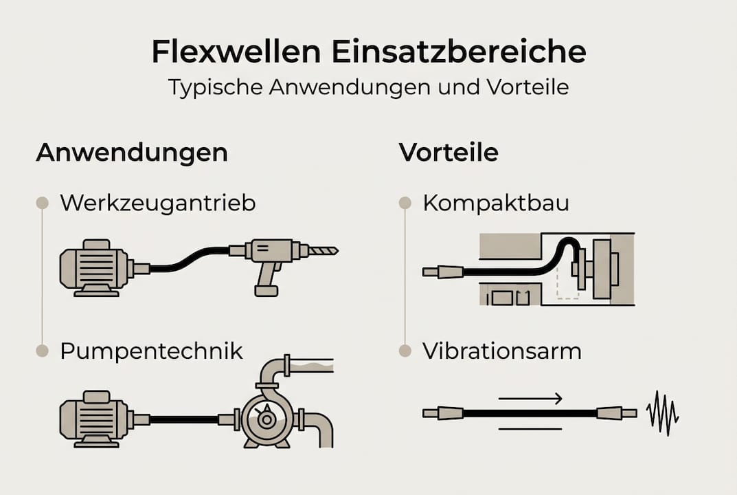 Übersichtsgrafik: Wo kommen Flexwellen zum Einsatz und welche Vorteile bieten sie?