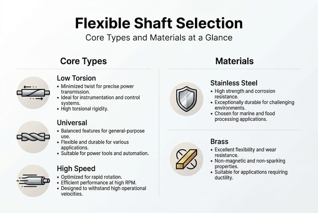 Infographic overview of shaft core types and materials