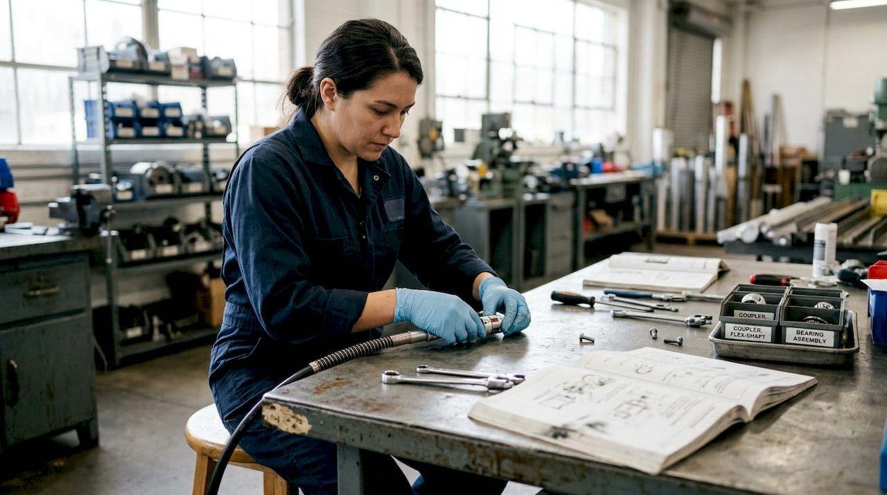 Technician assembling flexible shaft system