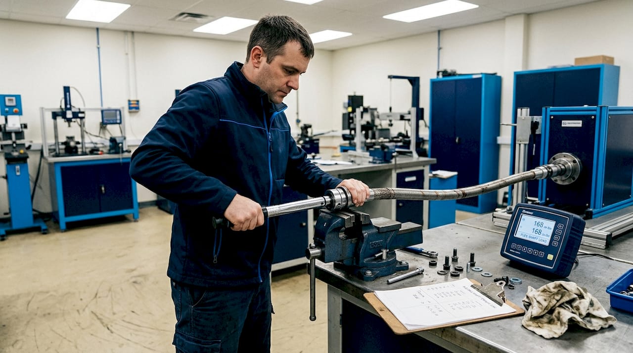 Technician testing torque on flexible shaft