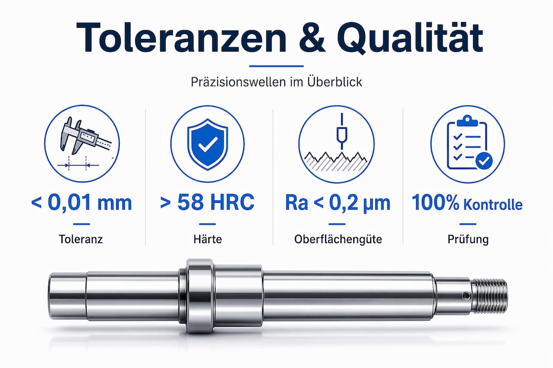 Übersichtsgrafik zu Toleranzen, Härtegrad, Oberflächenrauheit und Prüfverfahren