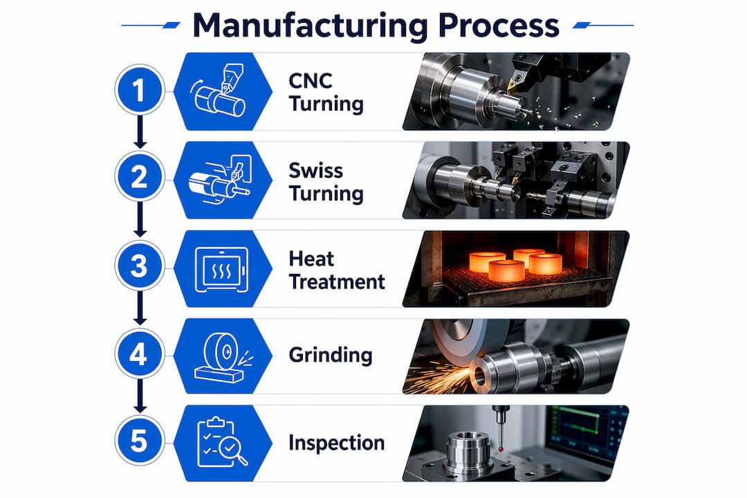 Infographic showing custom shaft manufacturing steps