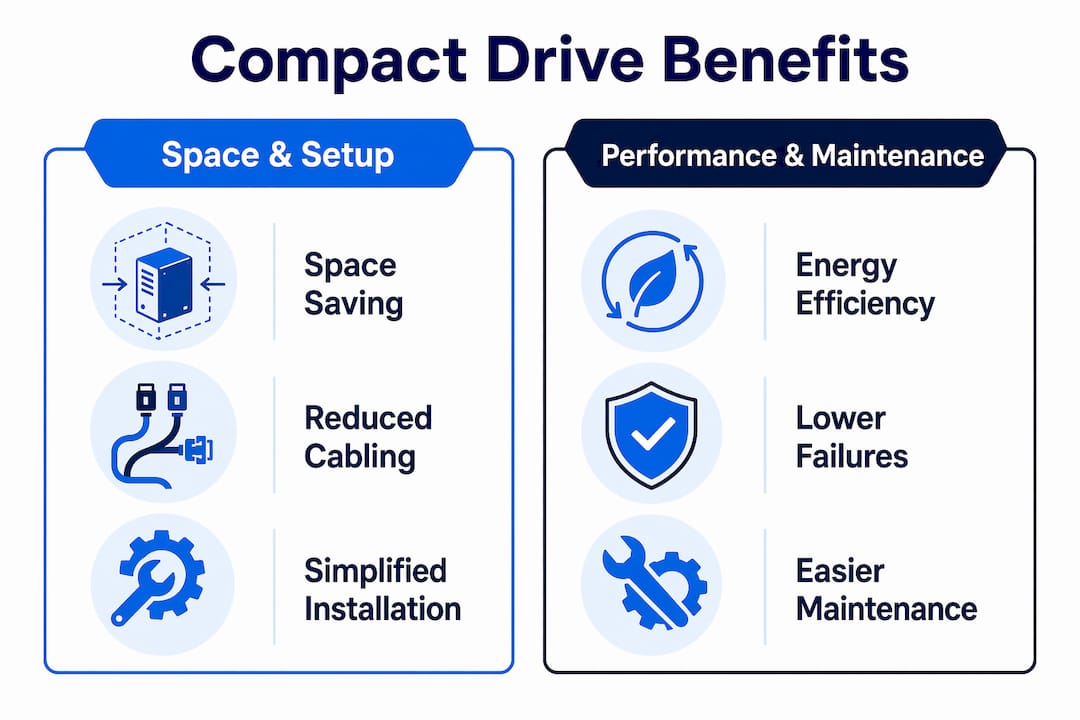 Infographic comparing compact drive system benefits