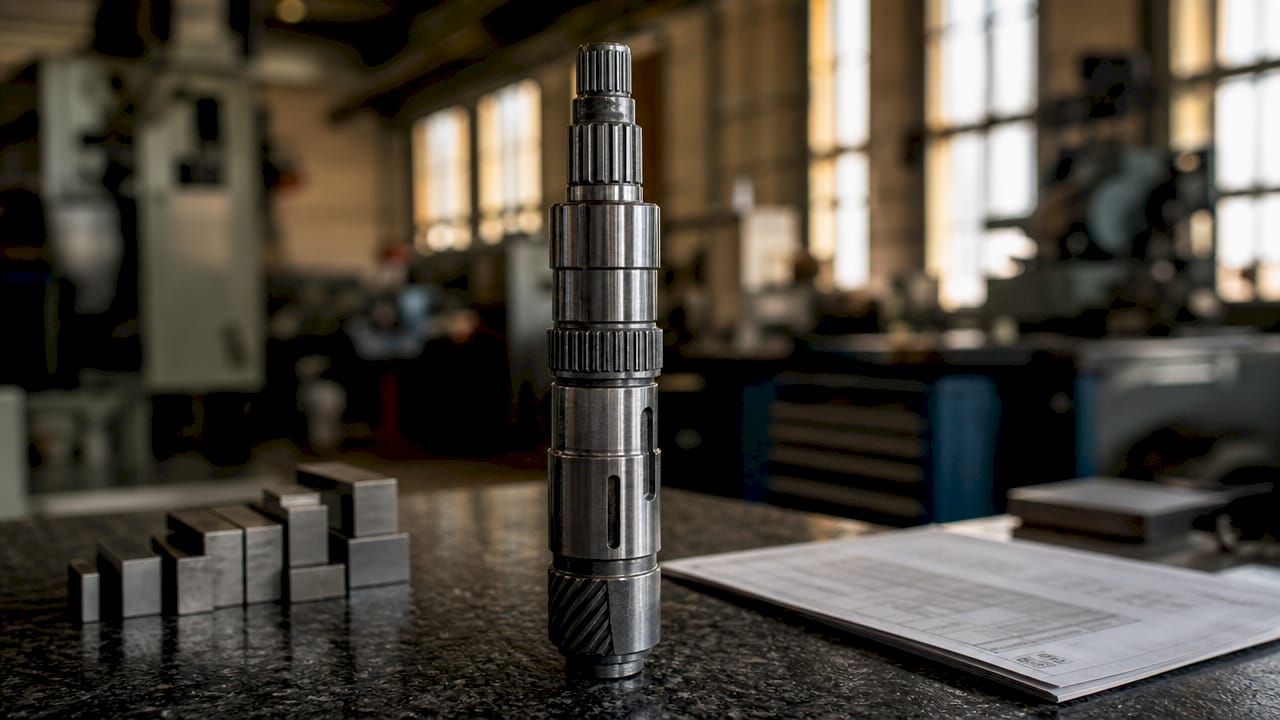 Stepped shaft with keyways and spline profiles