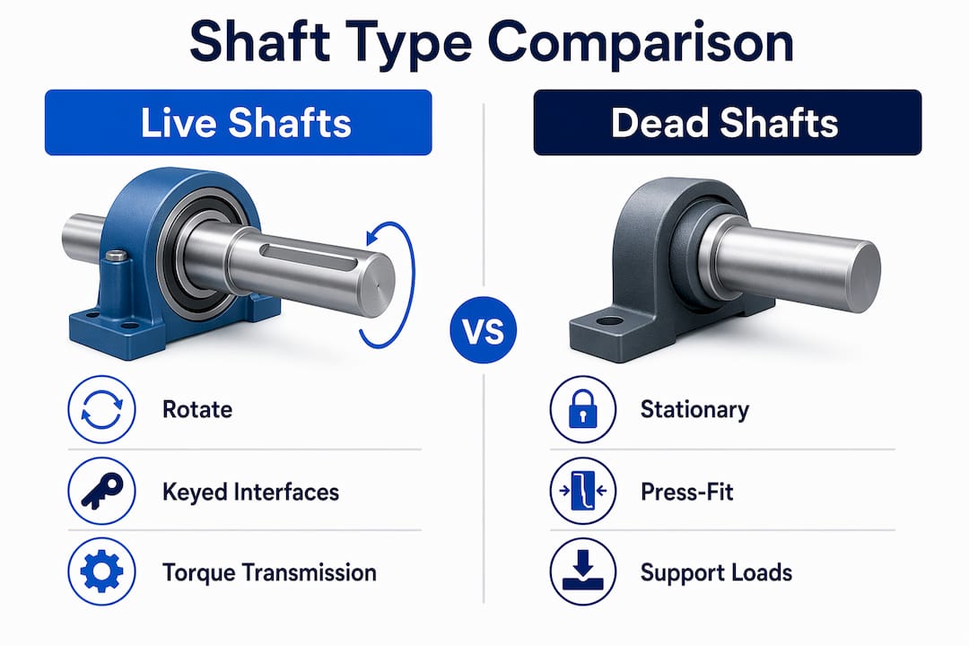 Infographic comparing live and dead shaft types
