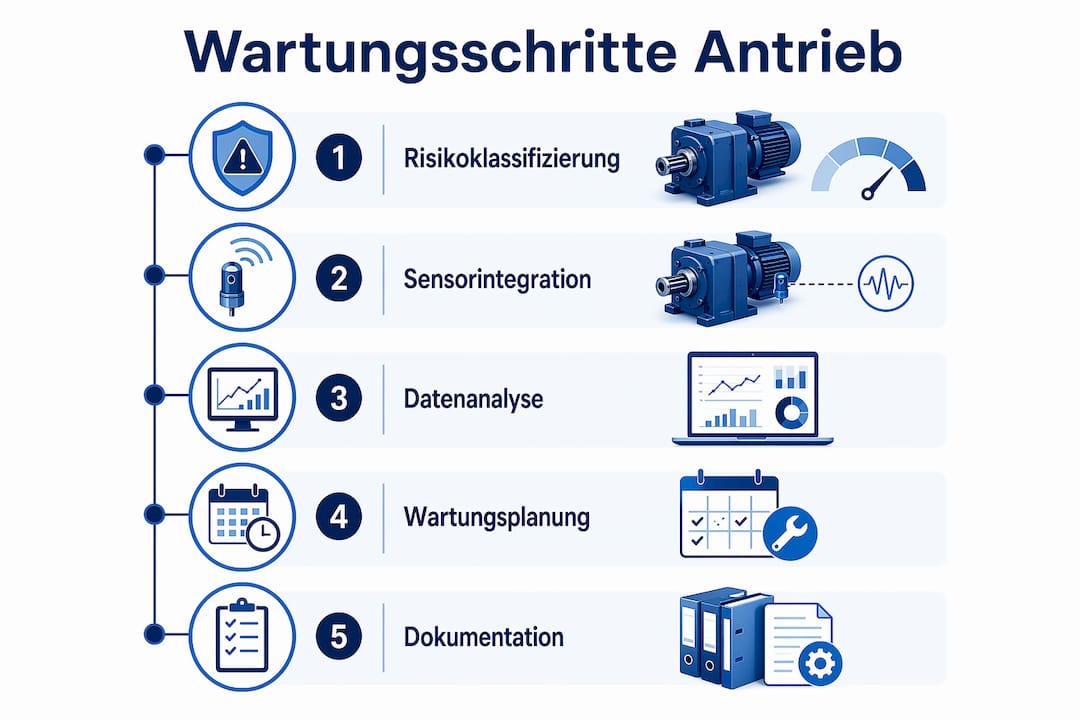 Übersichtliche Infografik: So pflegen Sie Ihre Antriebskomponenten Schritt für Schritt