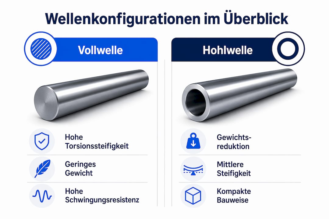 Infografik: Gegenüberstellung Vollwelle und Hohlwelle