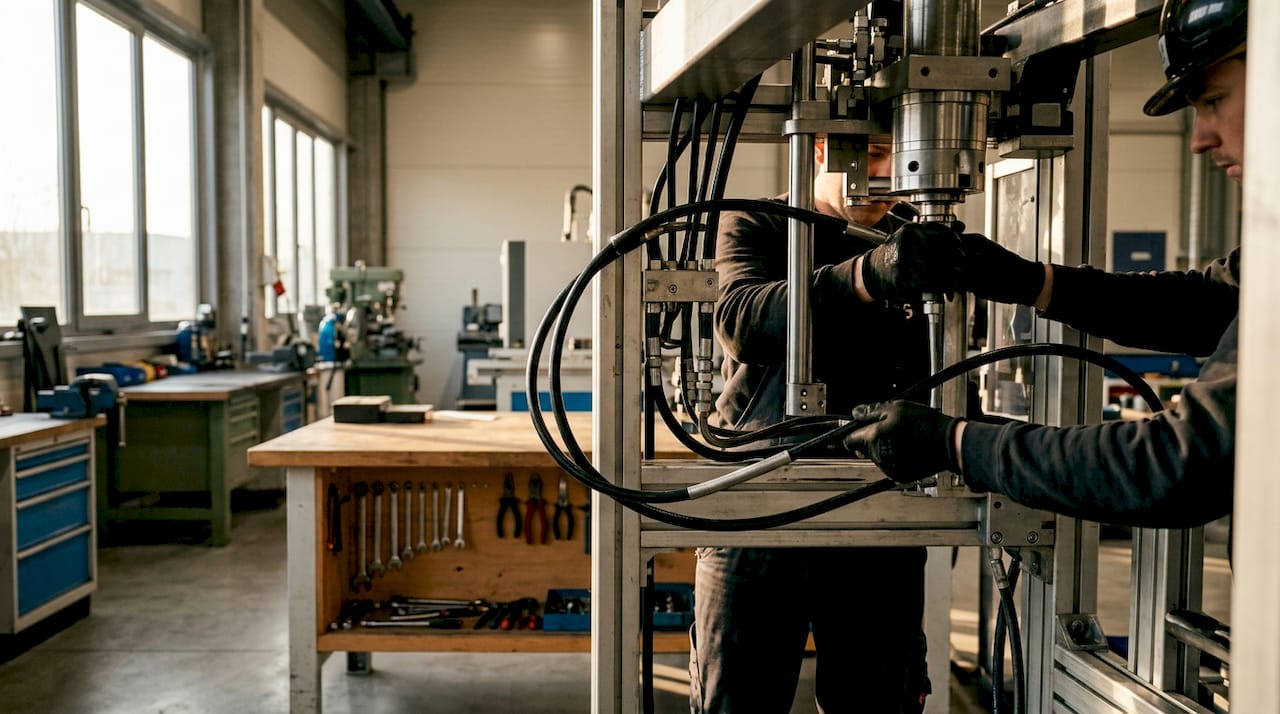 Hand routing flexible shaft inside machine frame