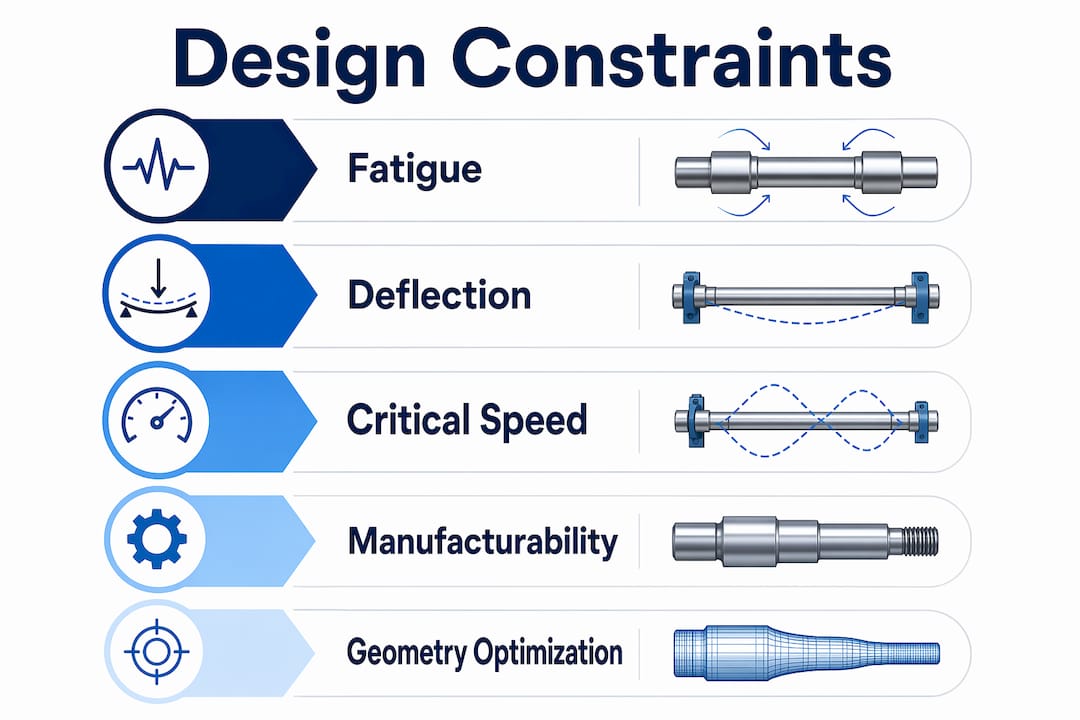 Infographic showing key custom shaft design constraints