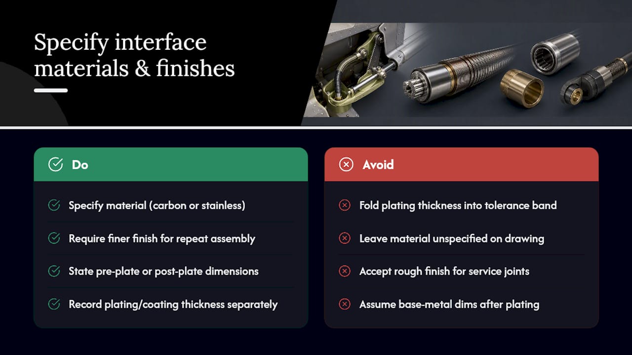Materials and Surface Finish at the Connection Interface — overview diagram