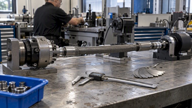 Wound flexible shaft assembly on RFQ inspection bench
