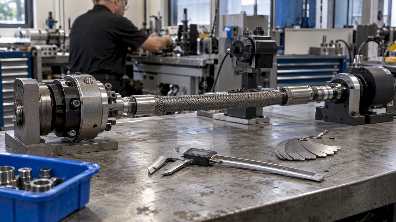 Wound flexible shaft assembly on RFQ inspection bench