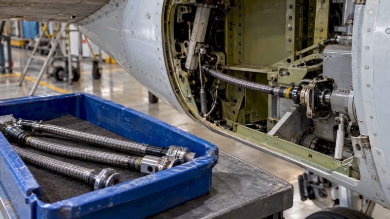 Flexible-shaft spares beside an aircraft actuator route