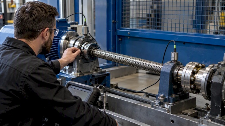 Installed flexible shaft drive with vibration sensors