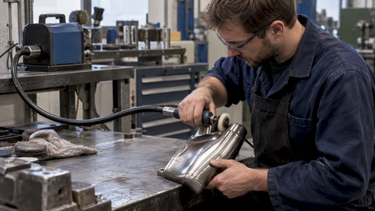 Flexible Welle poliert ein Edelstahlteil