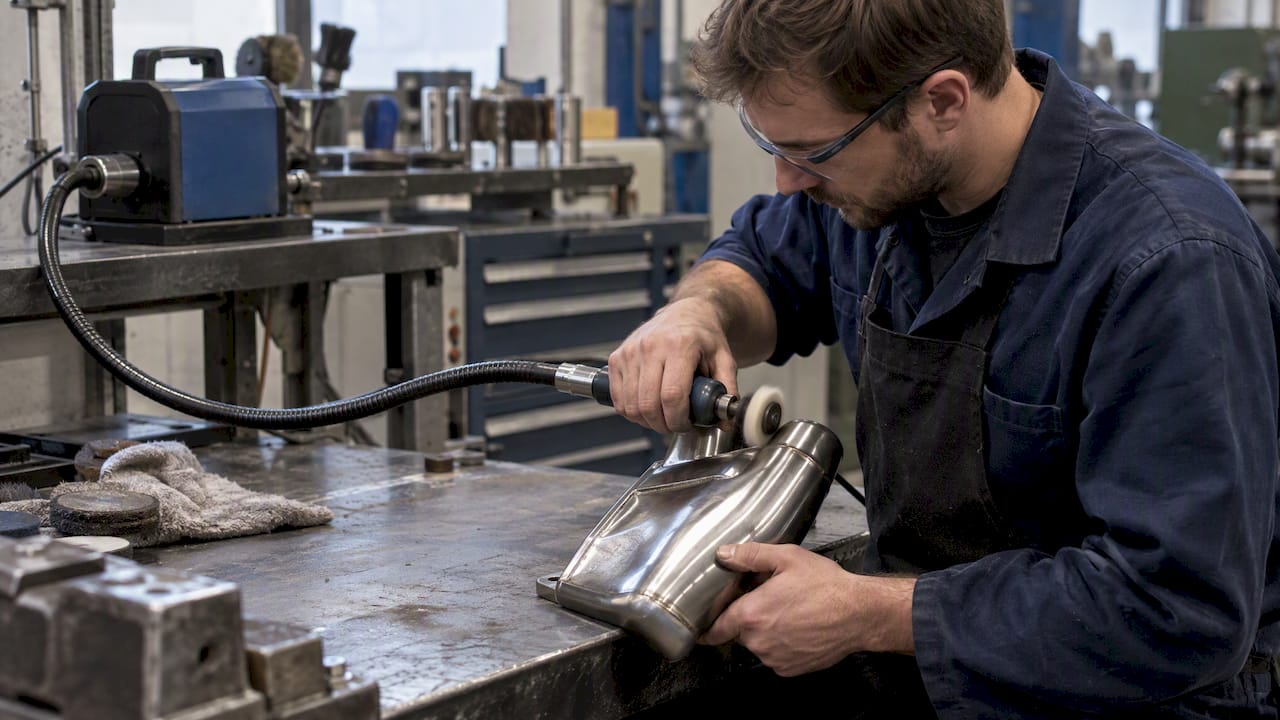 Flexible Welle poliert ein Edelstahlteil