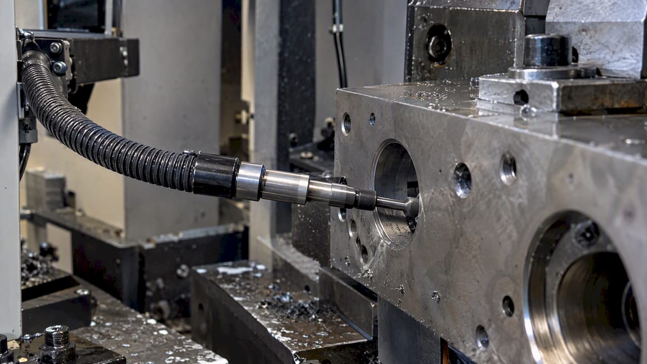 Flexible Welle erreicht Querbohrung im Ventilblock