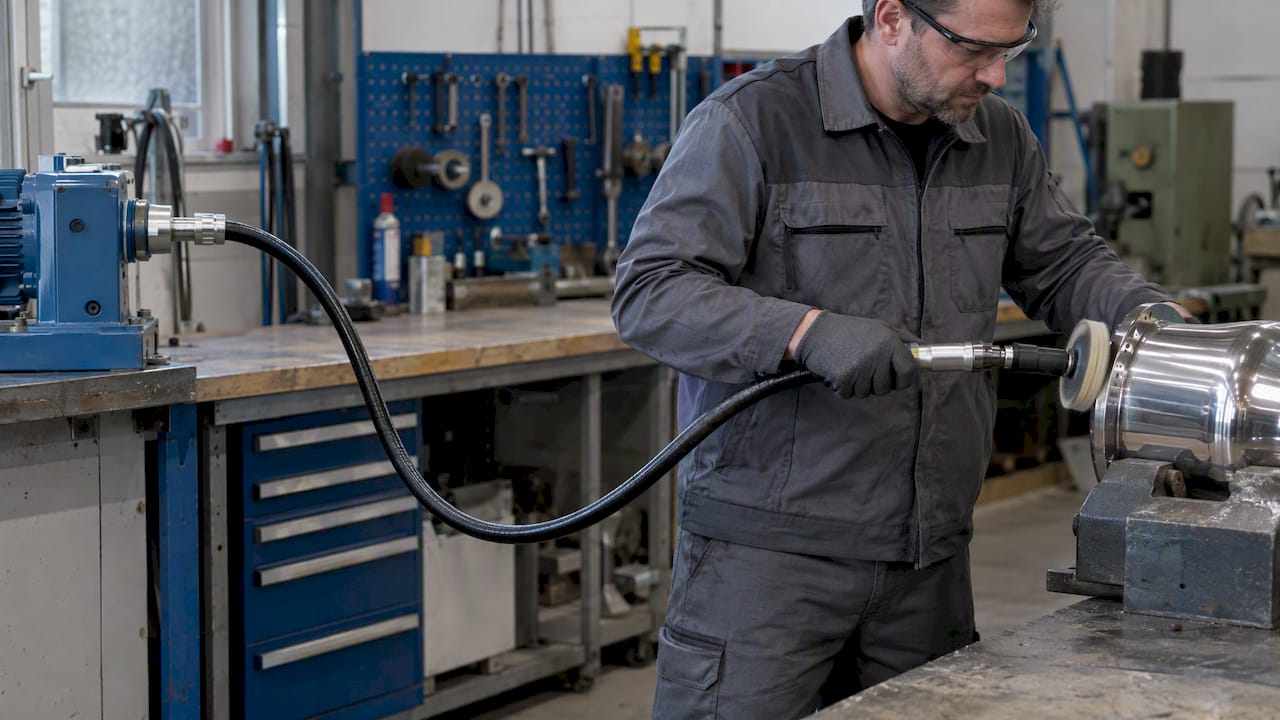 Wartungstechniker kontrolliert den Verlauf der Flexwelle
