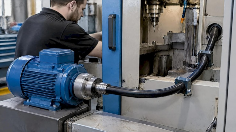 Flexible Welle am Motor einer Werkzeugmaschine