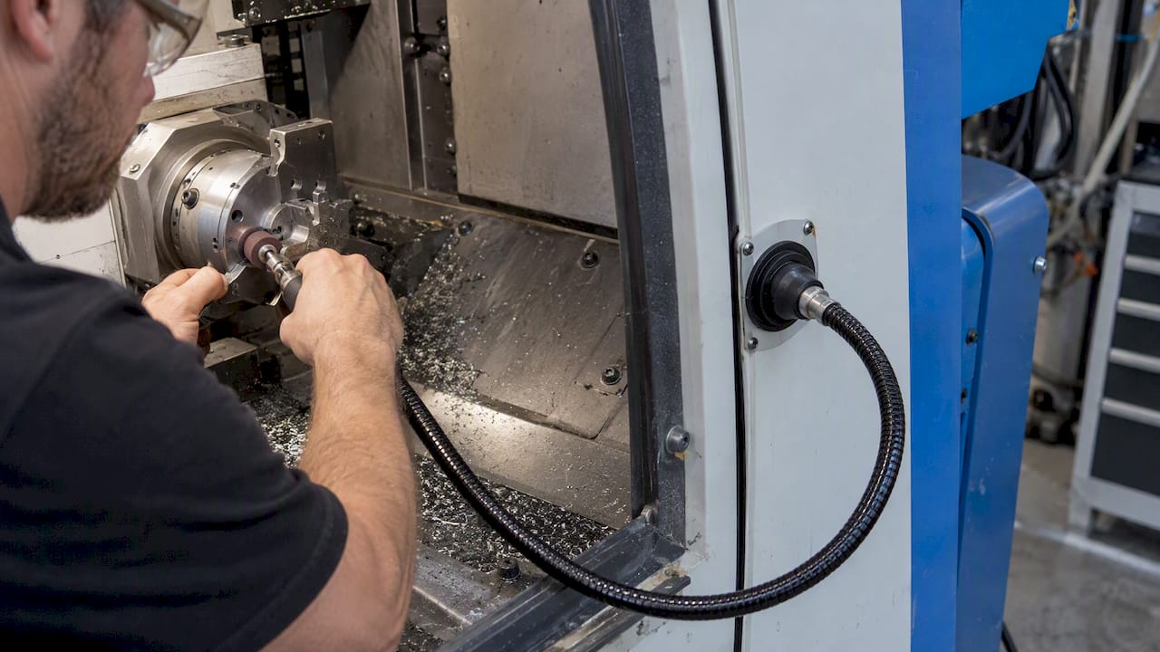 Abgedichtete Flexwelle an der Maschinenwand
