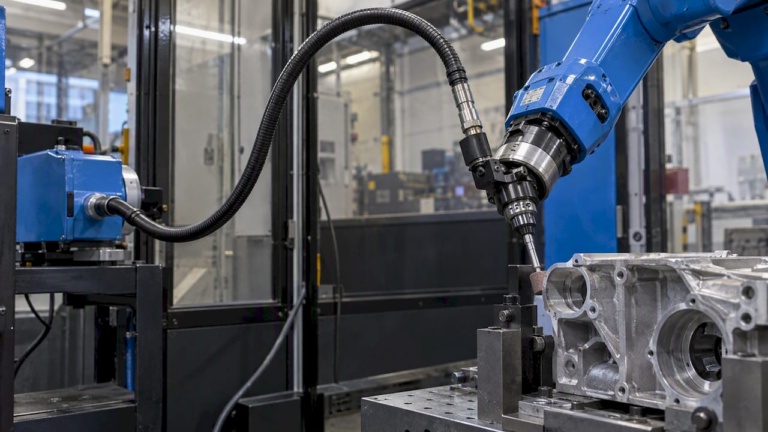 Roboter entgratet Metallgehäuse mit flexibler Welle