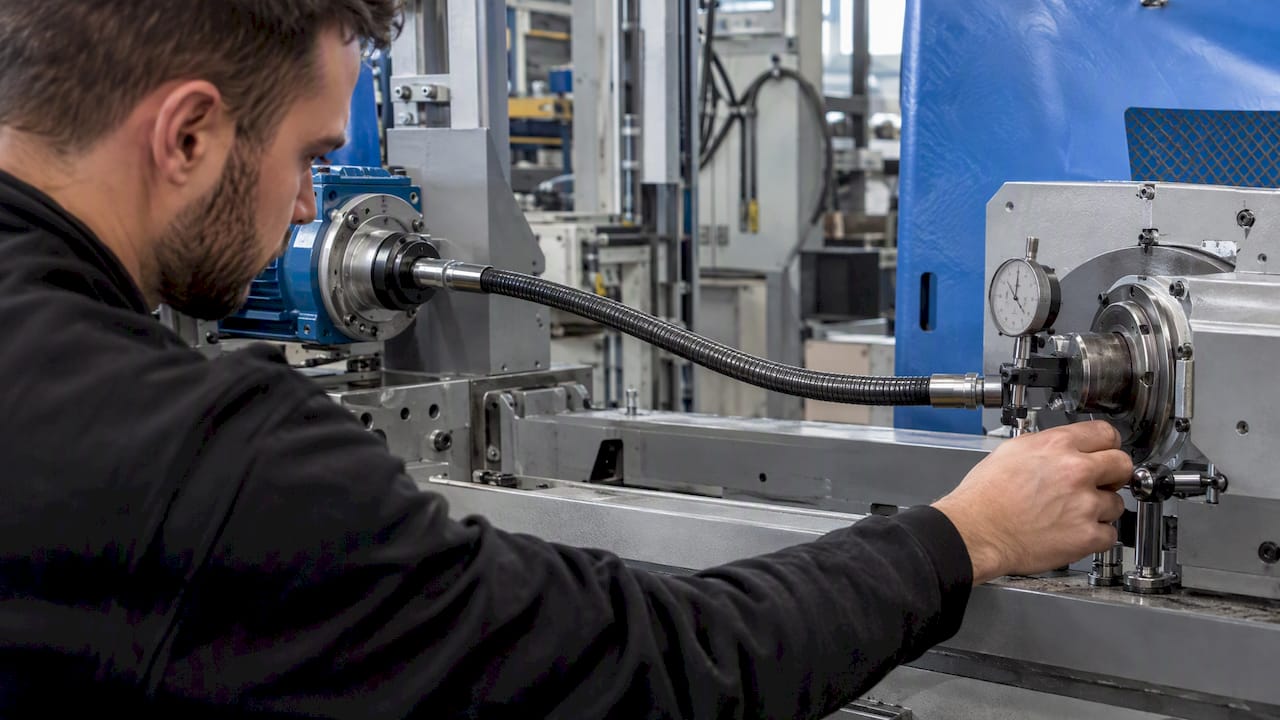 Messuhr überprüft den Anschlussversatz einer Flexwelle